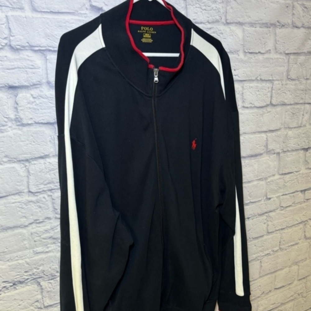 Polo Ralph Lauren Track Jacket Size 3XL Mens Navy Striped Arms Pony Logo Zip - Picture 3 of 11